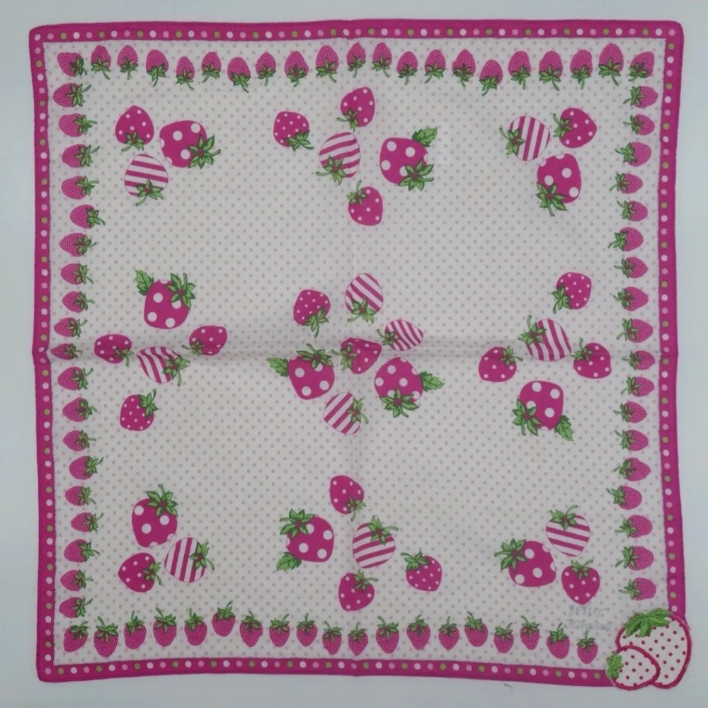 *RARE* Vintage Betsey Johnson Designer Scarf 💎 Ivory Pink Strawberry Embroidery - Picture 2 of 8